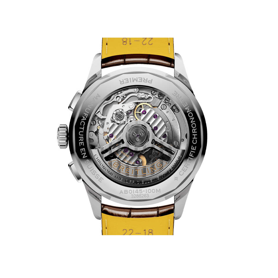 Watch Breitling Premier B01 Chronograph 42 Silver Dial Stainless Steel Alligator Strap Hardy Brothers Jewellers