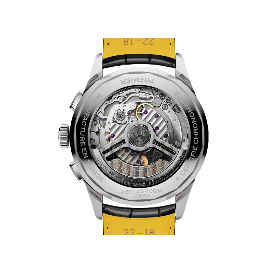 Watch Breitling Premier B01 Chronograph 42 Black Dial Stainless Steel Alligator Strap Hardy Brothers JewellersWatch Breitling Premier B01 Chronograph 42 Black Dial Stainless Steel Alligator Strap Hardy Brothers Jewellers