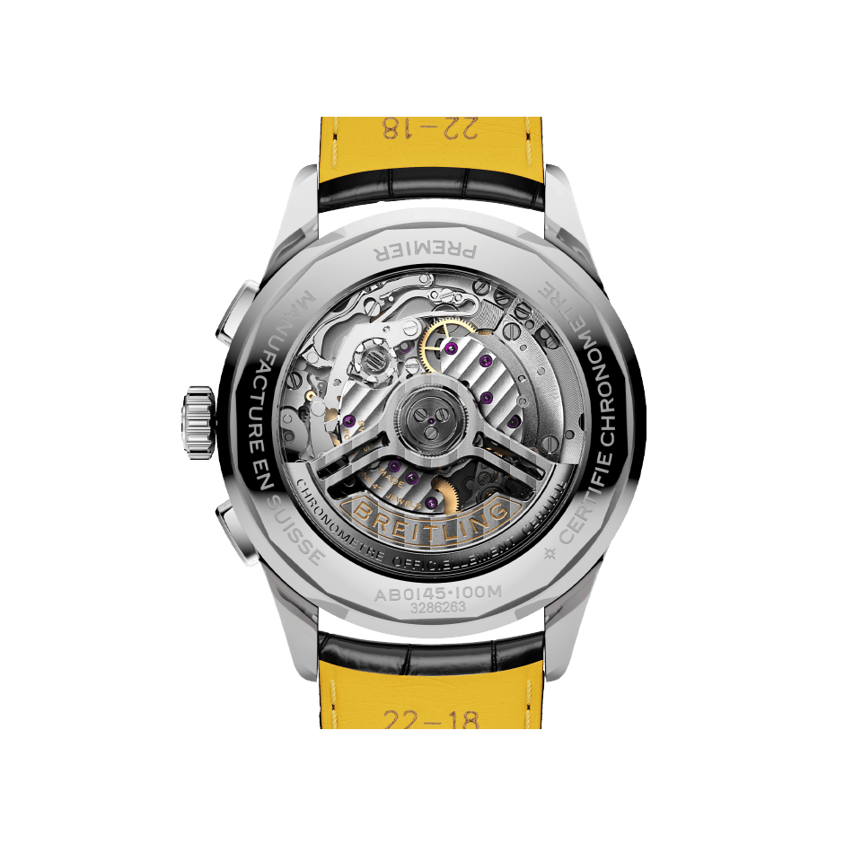 Watch Breitling Premier B01 Chronograph 42 Black Dial Stainless Steel Alligator Strap Hardy Brothers JewellersWatch Breitling Premier B01 Chronograph 42 Black Dial Stainless Steel Alligator Strap Hardy Brothers Jewellers