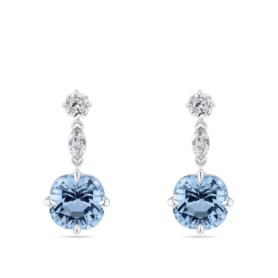 4.89 Carat Cushion Cut Aquamarine and 0.68 Carat Diamond Drop Earrings in 18ct White Gold