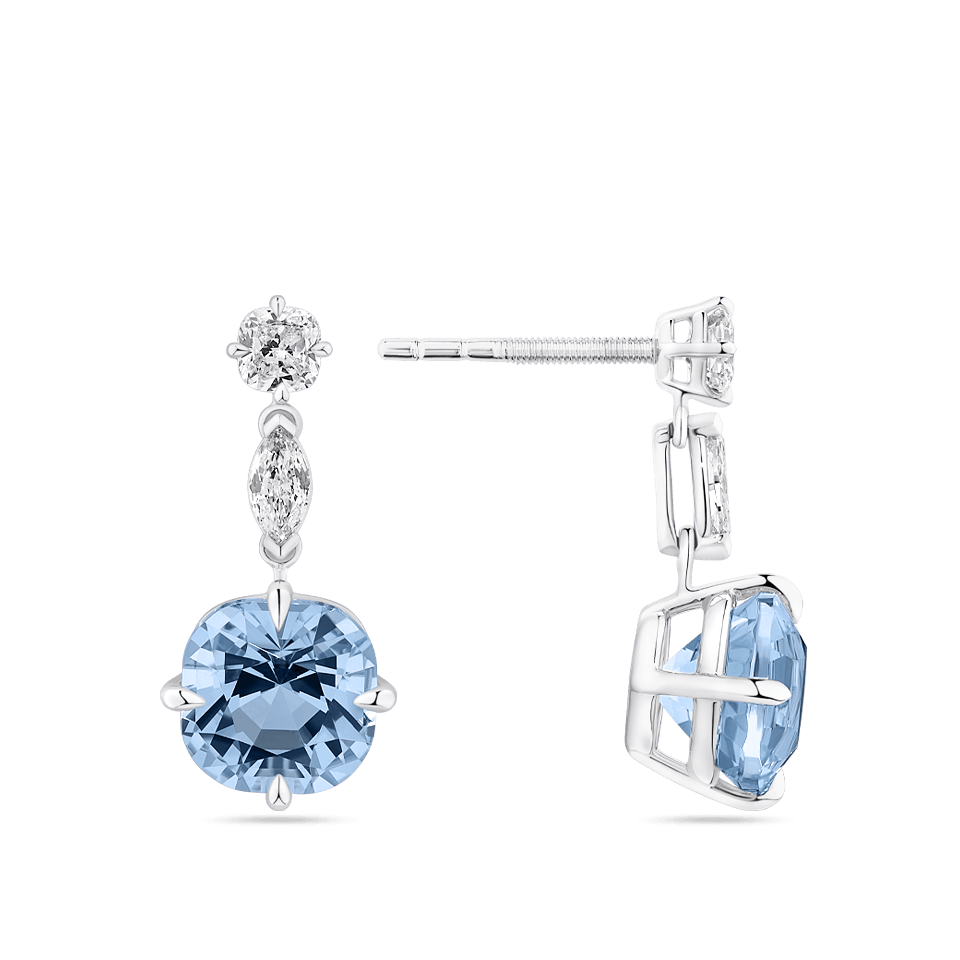 4.89 Carat Cushion Cut Aquamarine and 0.68 Carat Diamond Drop Earrings in 18ct White Gold