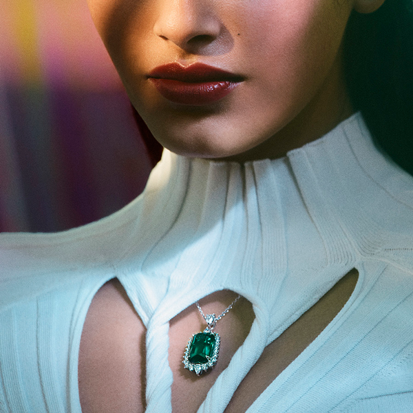 Halo Cushion Cut Green Tourmaline and Diamond Pendant made in 18ct White Gold Hardy Brothers Jewellers