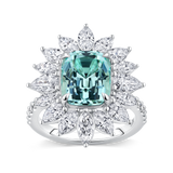 Cushion Cut Neon Blue Tourmaline and Diamond Halo Ring in 18ct White Gold Hardy Brothers Jewellers