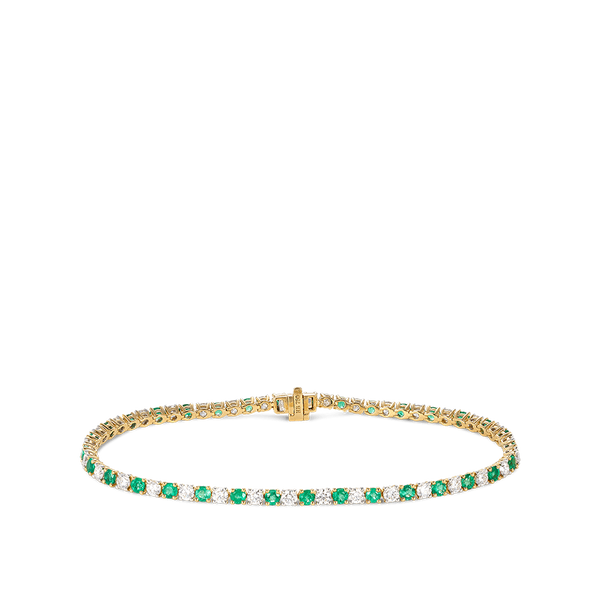 Emerald and Diamond Tennis Bracelet in 18ct Yellow Gold Hardy Brothers Jewellers