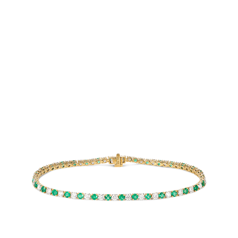 Emerald and Diamond Tennis Bracelet in 18ct Yellow Gold Hardy Brothers Jewellers