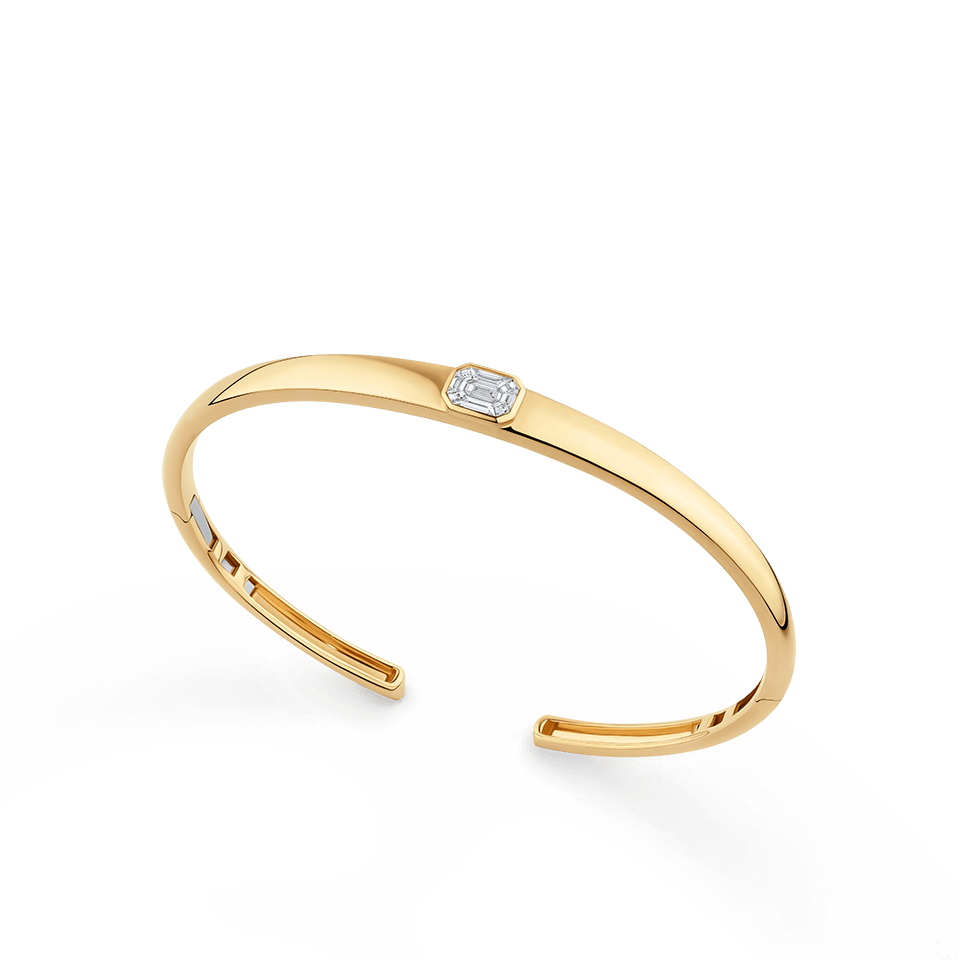 Multi-set Emerald Shape Diamond Cuff in 18ct Yellow Gold