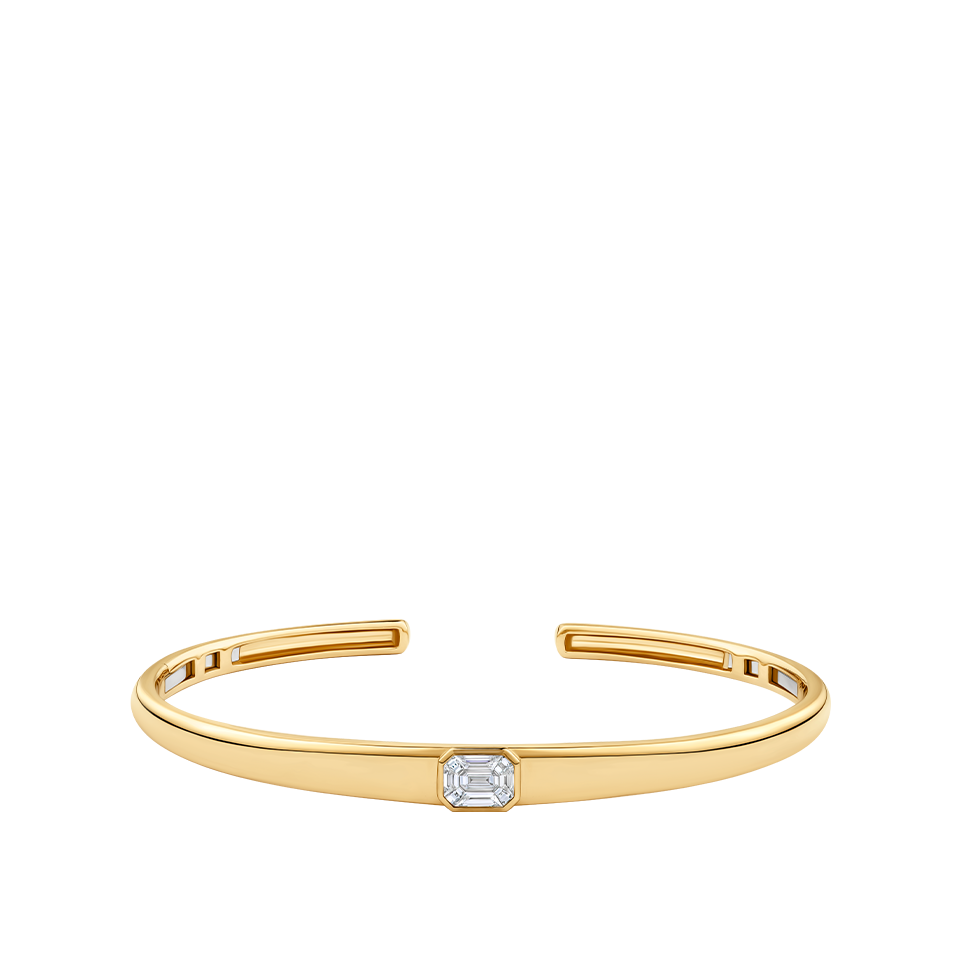 Multi-set Emerald Shape Diamond Cuff made in 18ct Yellow Gold Hardy Brothers Jewellers