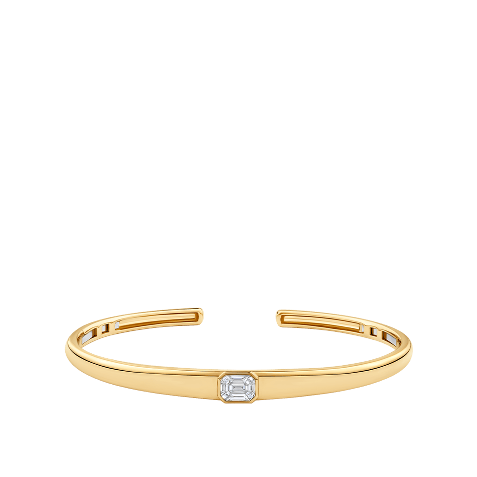 Multi-set Emerald Shape Diamond Cuff in 18ct Yellow Gold
