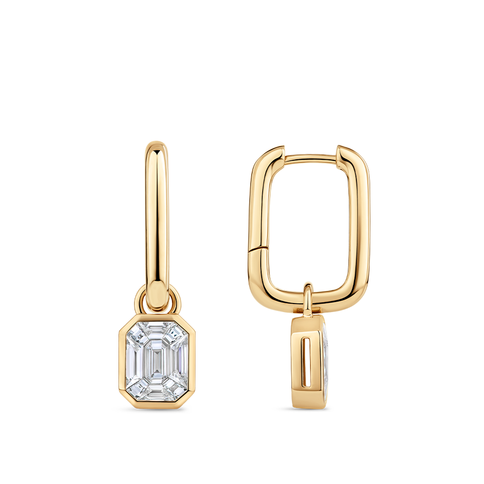 Multi-set Emerald Shape Diamond Drop Earrings made in 18ct Yellow Gold in a Bezel Setting Hardy Brothers Jewellers