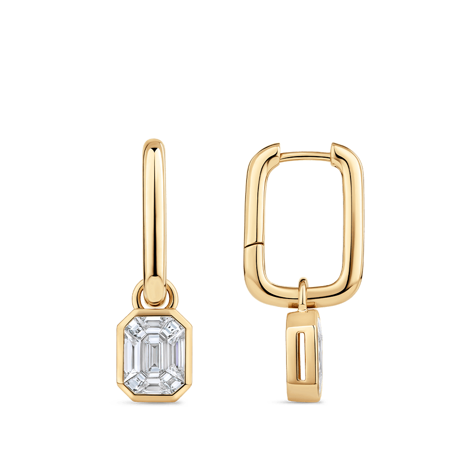 Multi-set Emerald Shape Diamond Drop Earrings in 18ct Yellow Gold