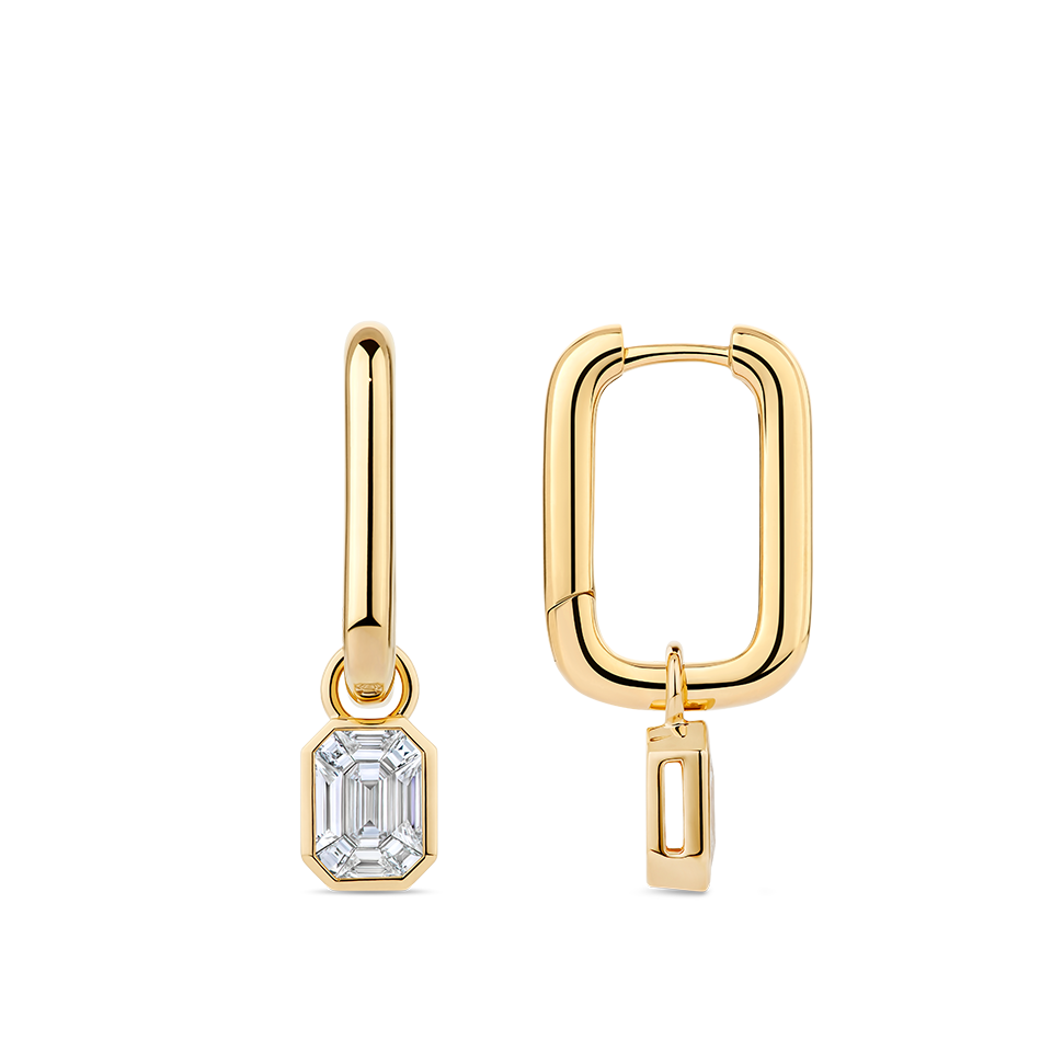 Multi-set Emerald Shape Diamond Drop Earrings made in 18ct Yellow Gold in a Bezel Setting Hardy Brothers Jewellers