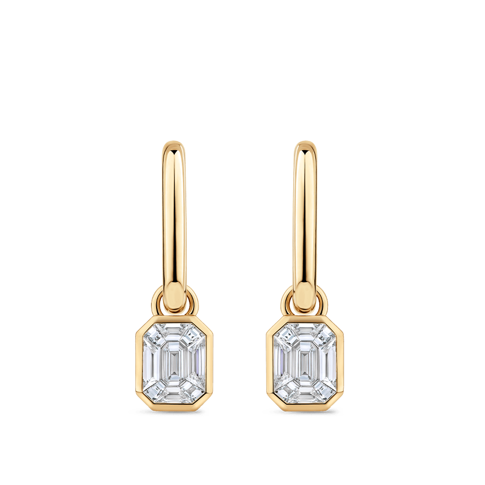 Multi-set Emerald Shape Diamond Drop Earrings in 18ct Yellow Gold