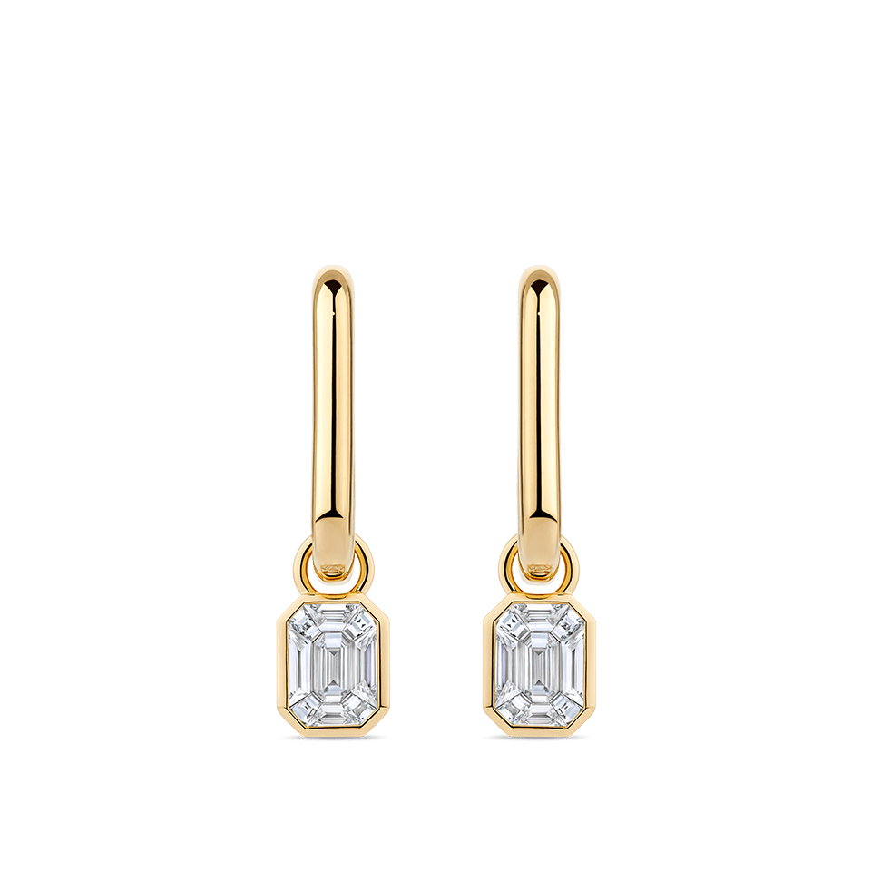 Multi-set Emerald Shape Diamond Drop Earrings in 18ct Yellow Gold