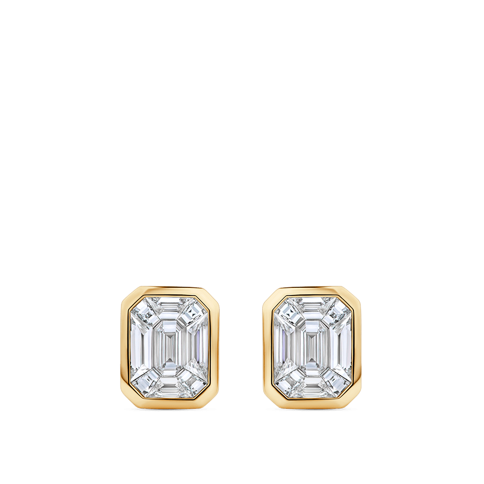 Multi-set Emerald Shape Diamond Stud Earrings in 18ct Yellow Gold