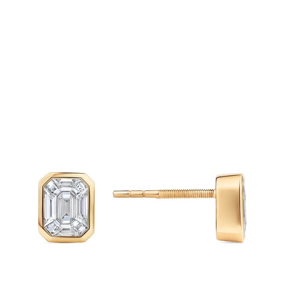 Multi-set Emerald Shape Diamond Stud Earrings in 18ct Yellow Gold