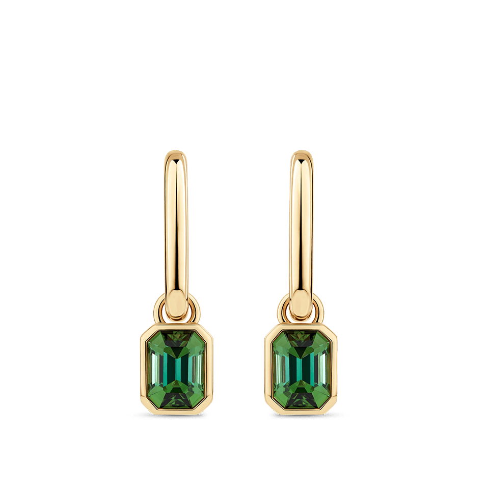 Emerald Cut Green Tourmaline Drop Earrings in 18ct Yellow Gold