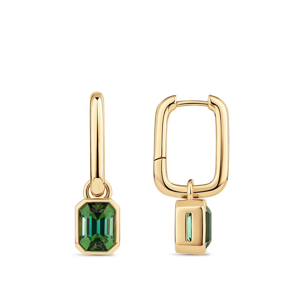 Emerald Cut Green Tourmaline Drop Earrings in 18ct Yellow Gold