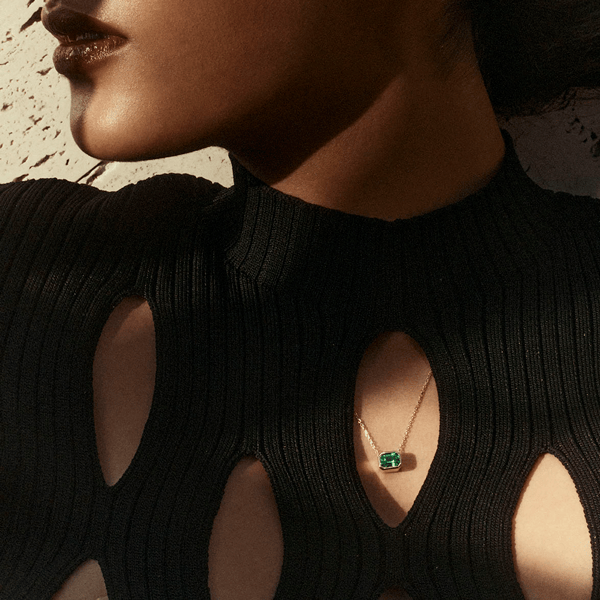 Emerald Cut Green Tourmaline Necklace in 18ct Yellow Gold
