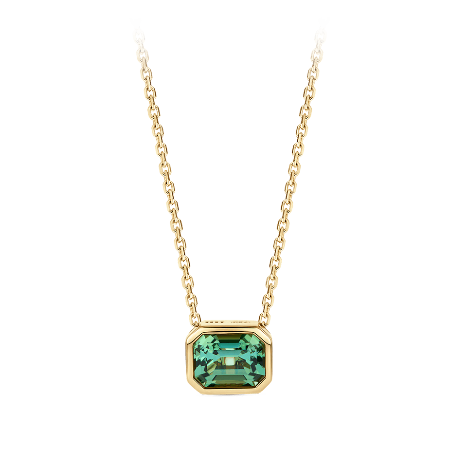 Emerald Cut Green Tourmaline Necklace in 18ct Yellow Gold