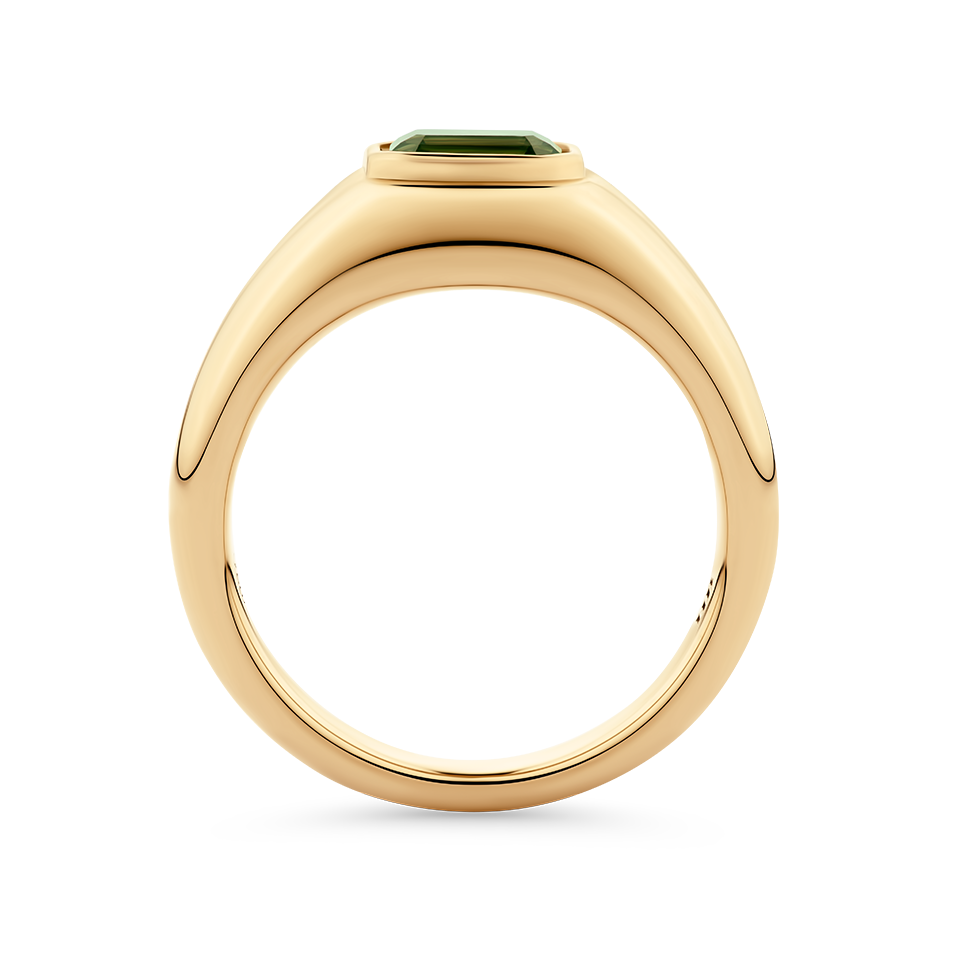 Emerald Cut Green Tourmaline Dome Ring made in 18ct Yellow Gold Hardy Brothers Jewellers