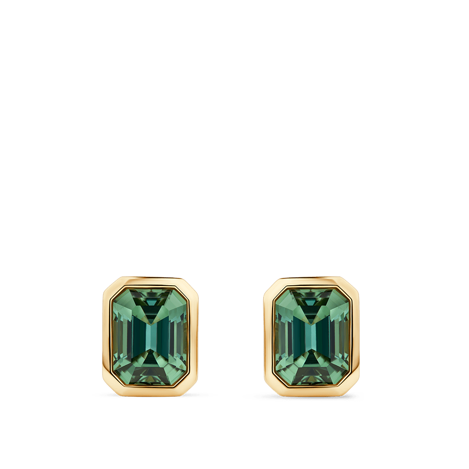 Emerald Cut Green Tourmaline Stud Earrings in 18ct Yellow Gold