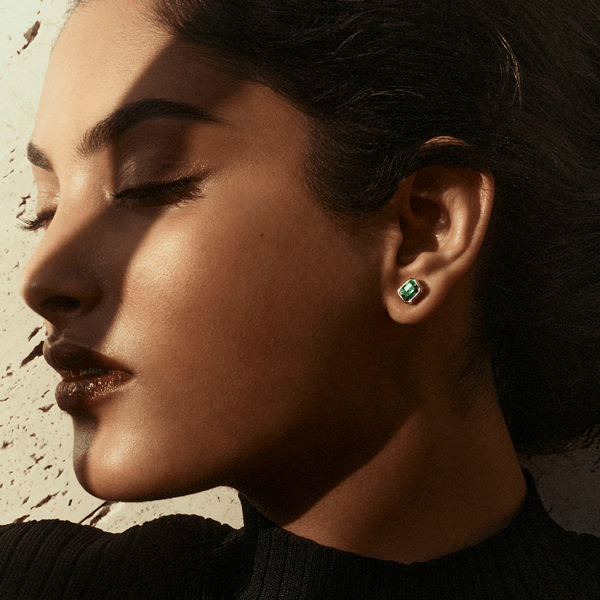 Emerald Cut Green Tourmaline Stud Earrings in 18ct Yellow Gold