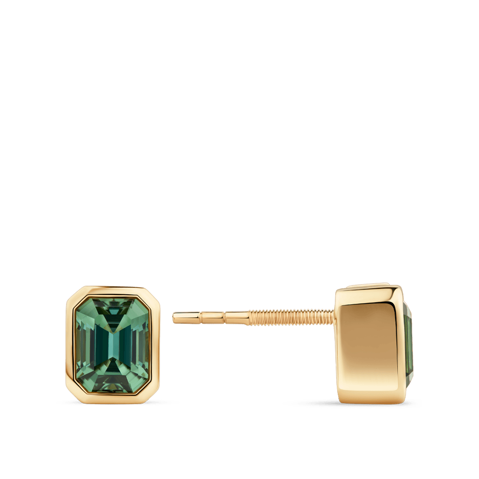 Emerald Cut Green Tourmaline Stud Earrings in 18ct Yellow Gold