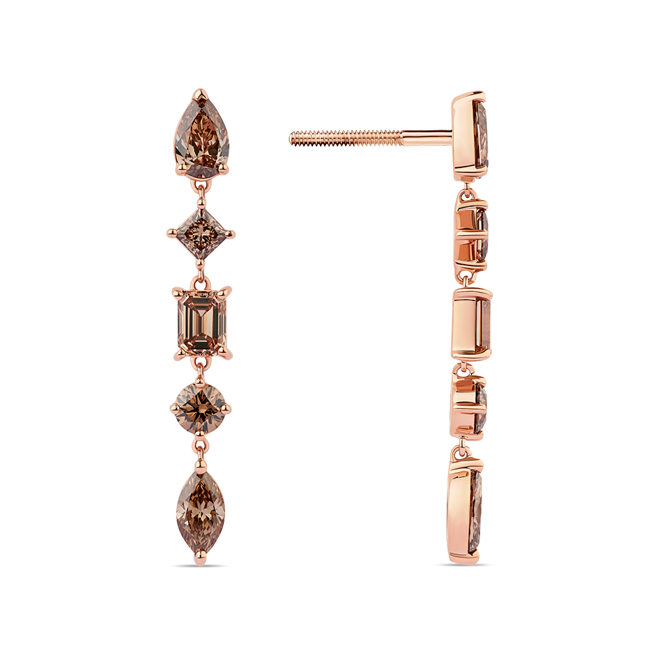 Fancy Cut Champagne Diamond Drop Earrings made in 18ct Rose Gold Hardy Brothers Jewellers