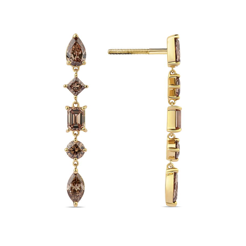 Fancy Cut Champagne Diamond Drop Earrings in 18ct Yellow Gold Hardy Brothers Jewellers