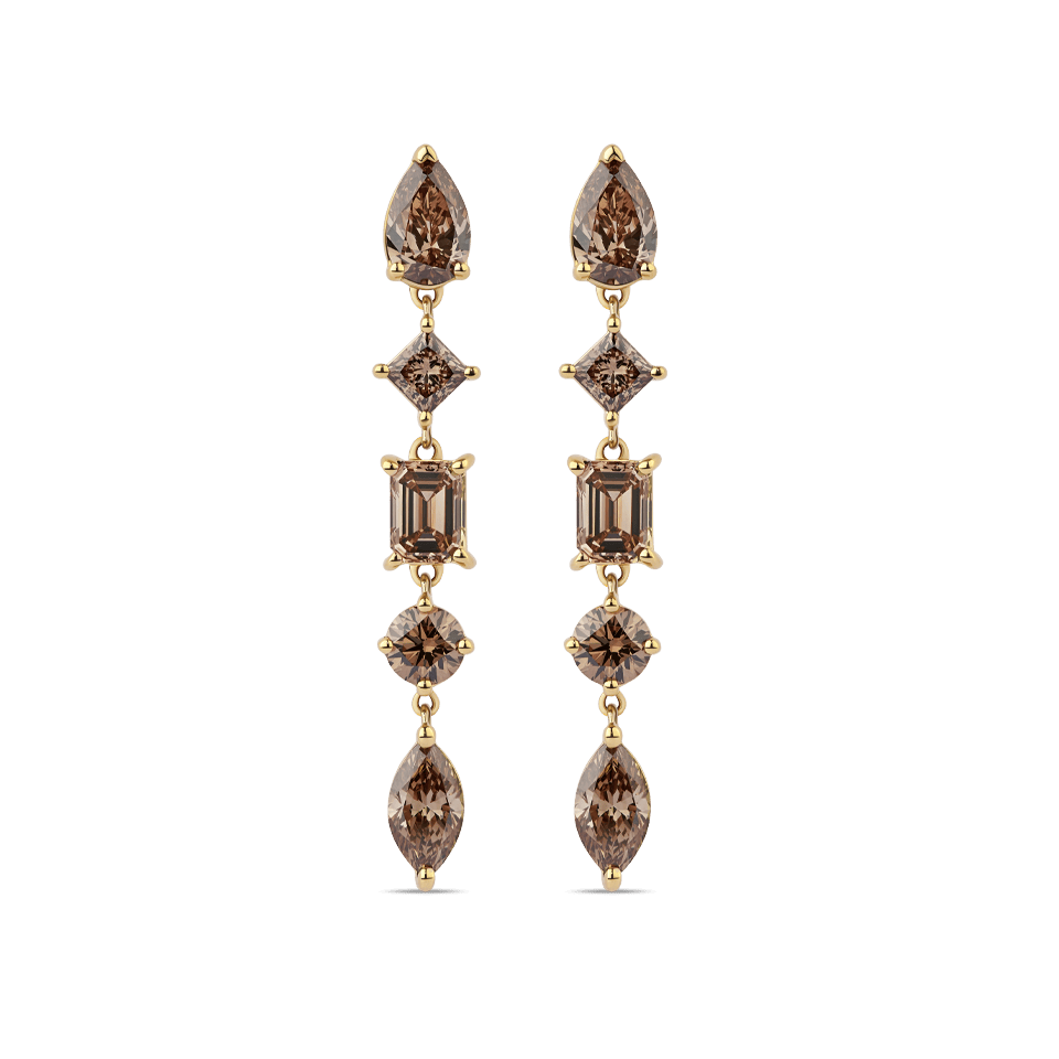 Fancy Cut Champagne Diamond Drop Earrings in 18ct Yellow Gold Hardy Brothers Jewellers