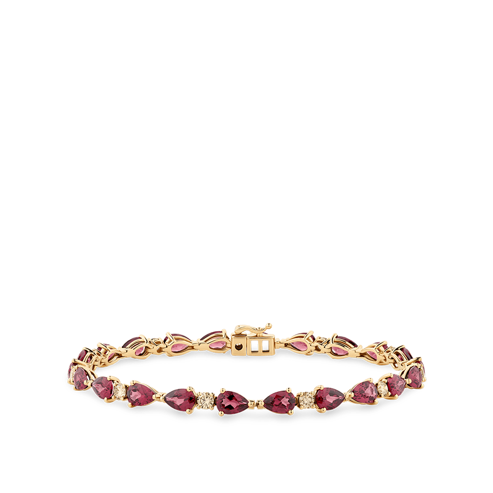 Fancy Cut Diamond and Rhodolite Garnet Tennis Bracelet