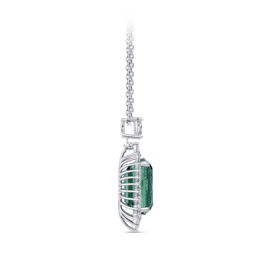 Halo Green Tourmaline and Diamond Pendant made in 18ct White Gold