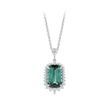 Halo Green Tourmaline and Diamond Pendant made in 18ct White Gold