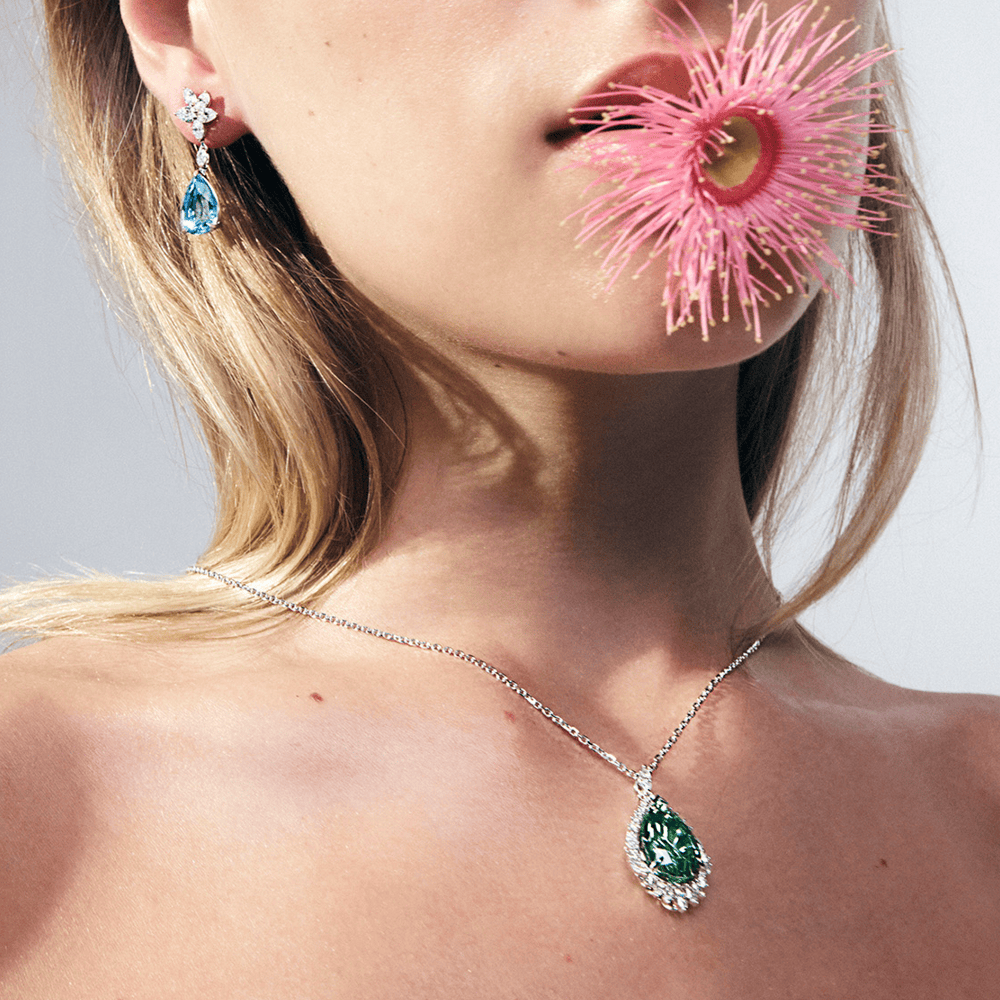 11.40 Carat Halo Mint Tourmaline and 0.70 Carat Diamond Pendant in 18ct White Gold