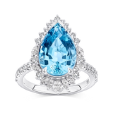 Halo Pear Cut Aquamarine and Diamond Ring made in 18ct White Gold Hardy Brothers Jewellers