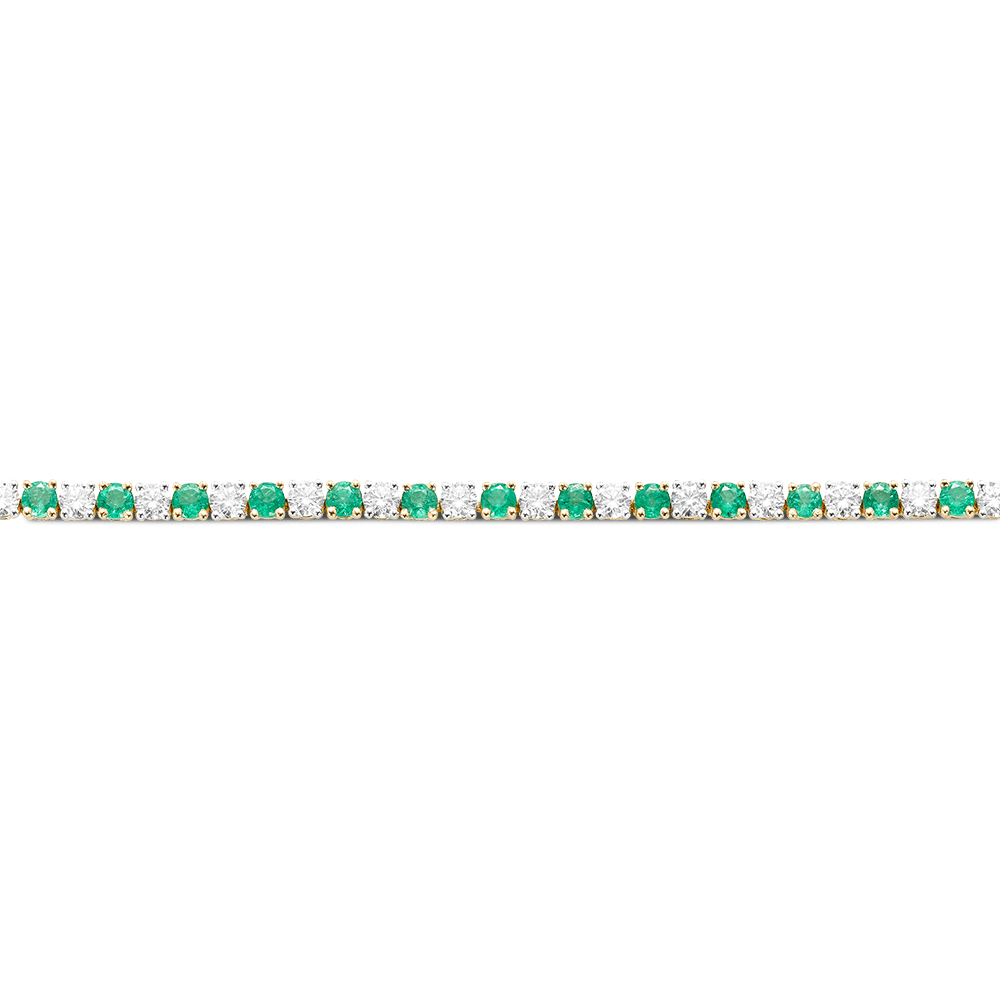 Emerald and Diamond Tennis Bracelet in 18ct Yellow Gold