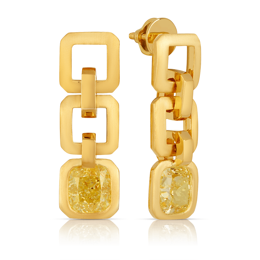 3.24 Carat Natural Fancy Yellow Diamond Earrings in 18ct Yellow Gold