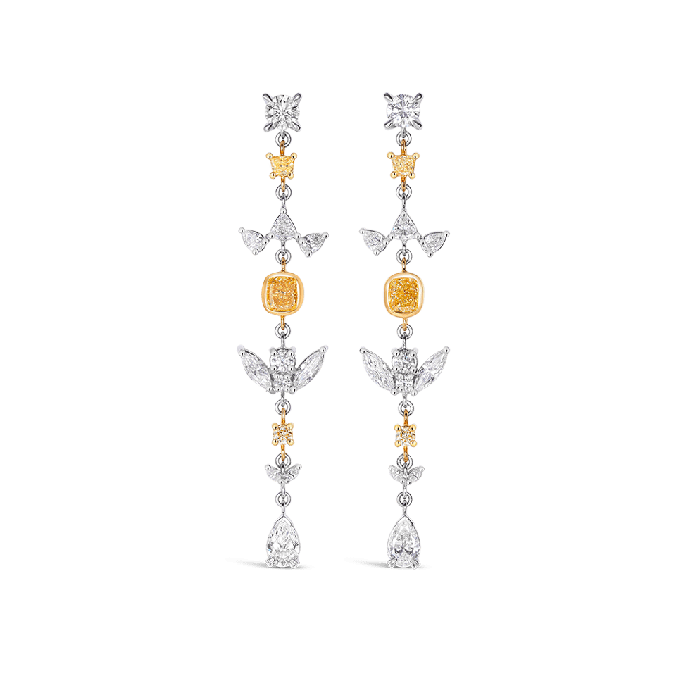 Vault® 5.40 Carat Yellow and White Diamond Drop Earrings in 18ct Yellow and White Gold