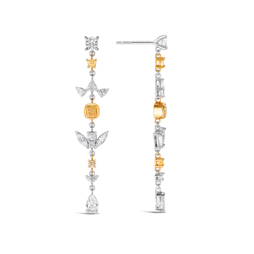 Vault® 5.40 Carat Yellow and White Diamond Drop Earrings in 18ct Yellow and White Gold