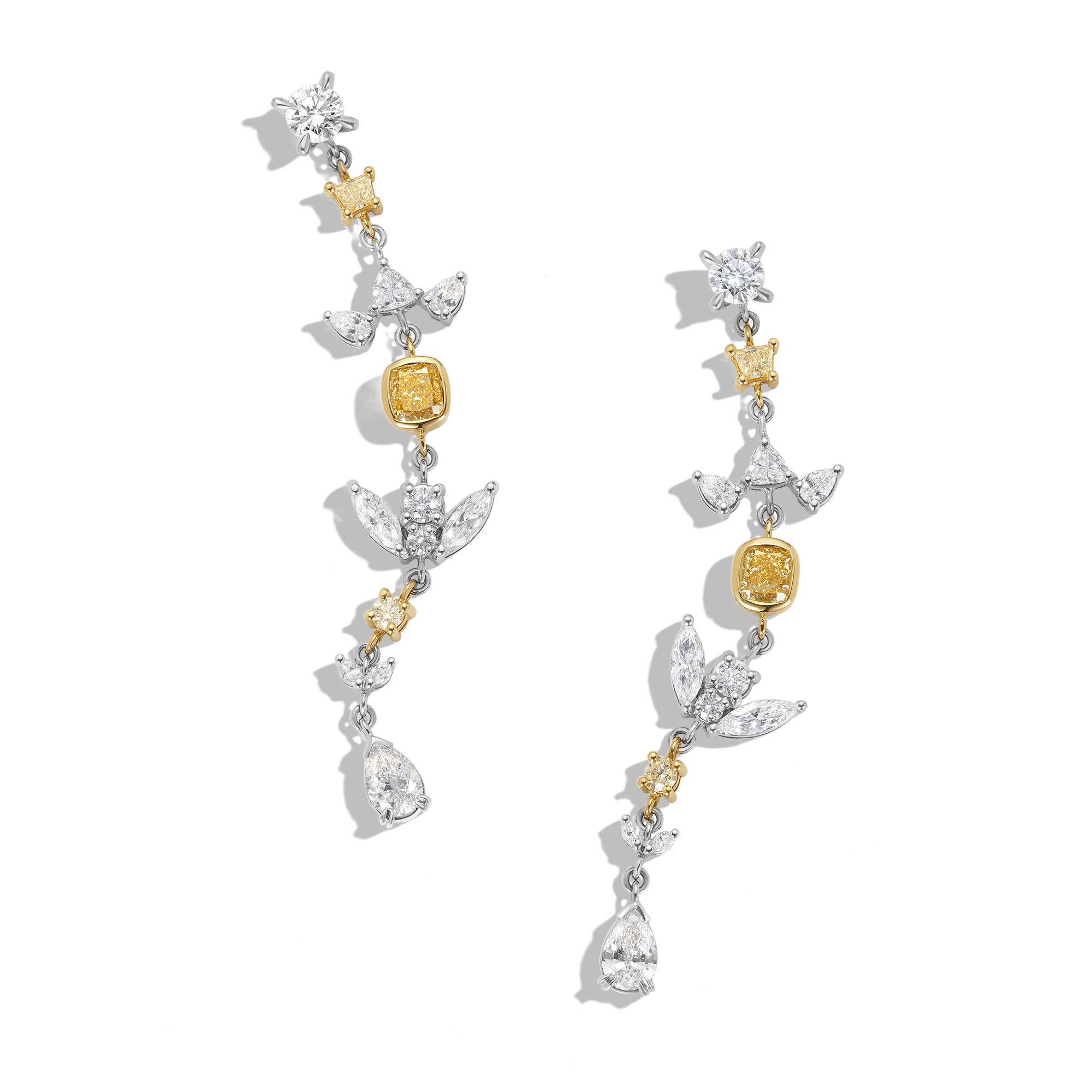 Vault® 5.40 Carat Yellow and White Diamond Drop Earrings in 18ct Yellow and White Gold