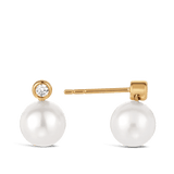 Diamond and Akoya Pearl Stud Earrings in 18ct Yellow Gold