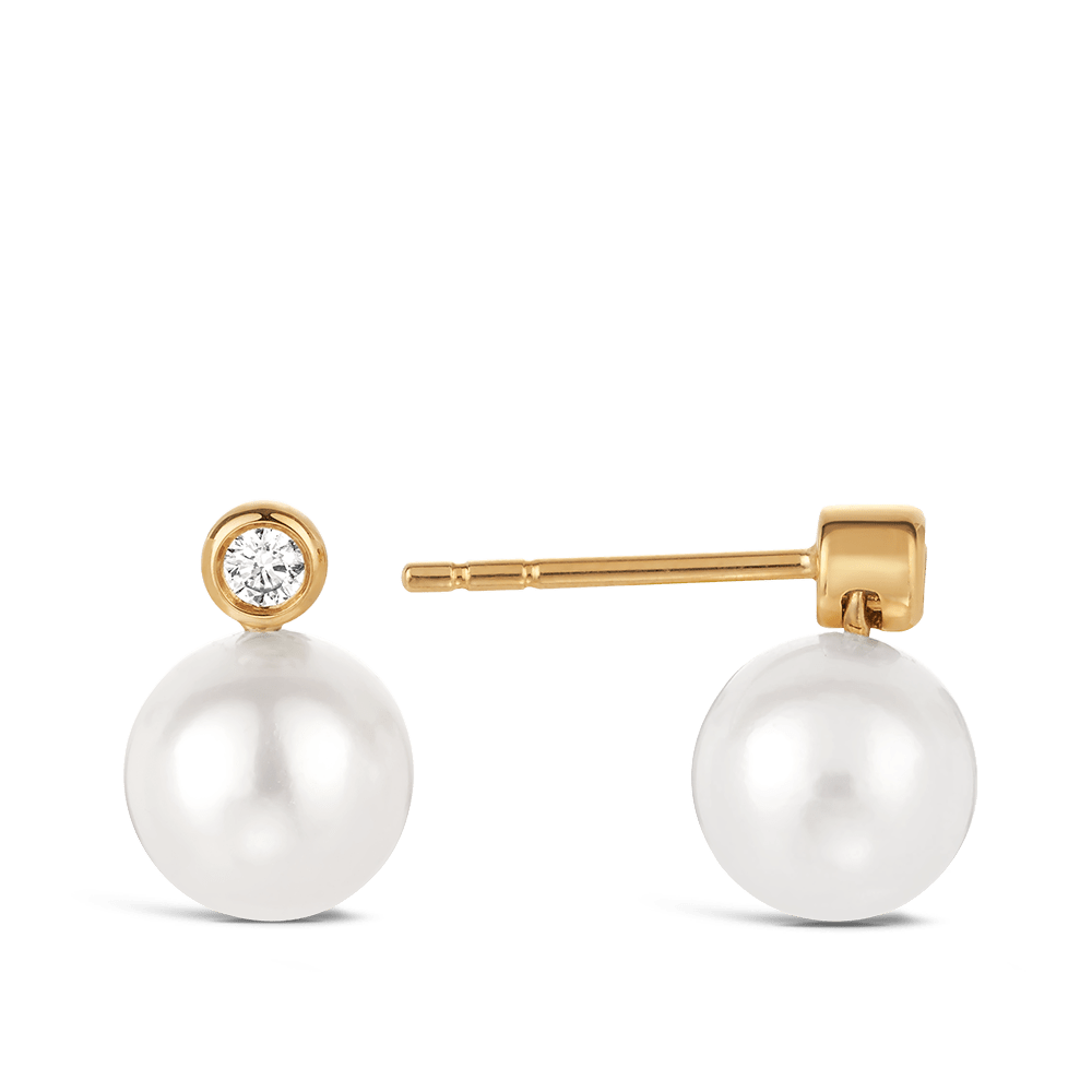 Diamond and Akoya Pearl Stud Earrings in 18ct Yellow Gold