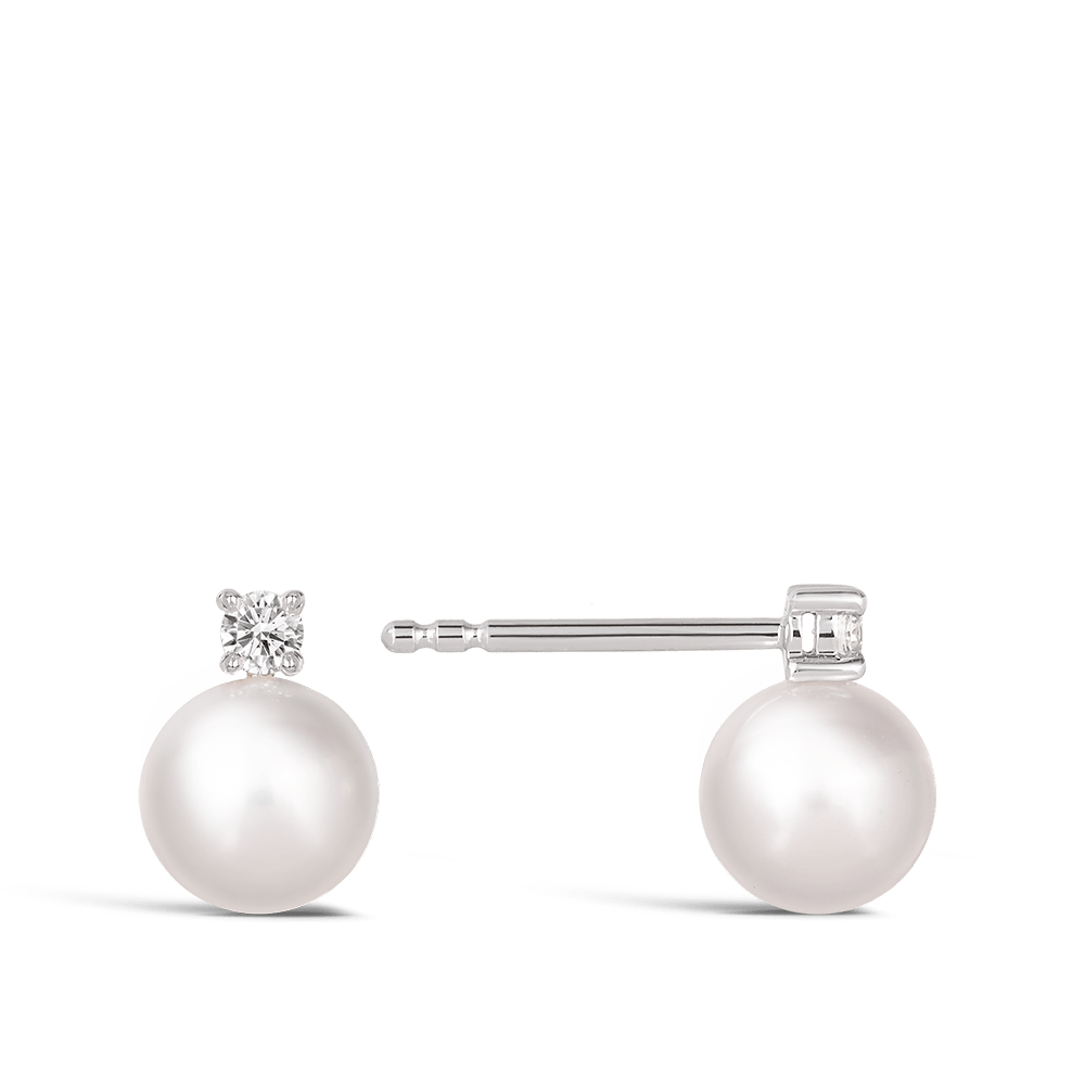 Diamond and Akoya Pearl Stud Earrings in 18ct White Gold Hardy Brothers Jewellers