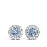 Halo Aquamarine and Diamond Stud Earrings in 18ct White Gold
