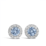 Halo Aquamarine and Diamond Stud Earrings in 18ct White Gold Hardy Brothers 