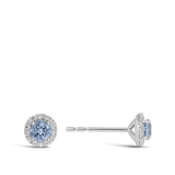 Halo Aquamarine and Diamond Stud Earrings in 18ct White Gold