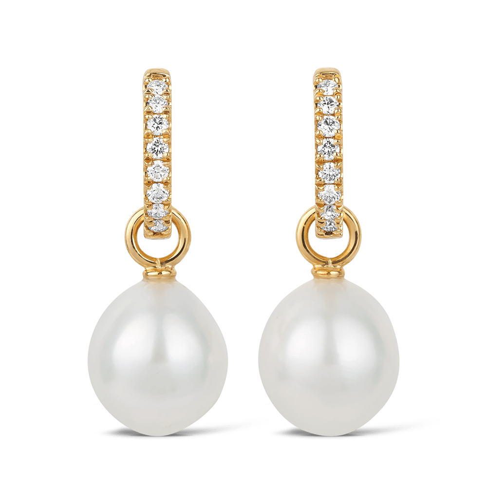Diamond and Australian South Sea Pearl Earrings in 18ct Yellow Gold