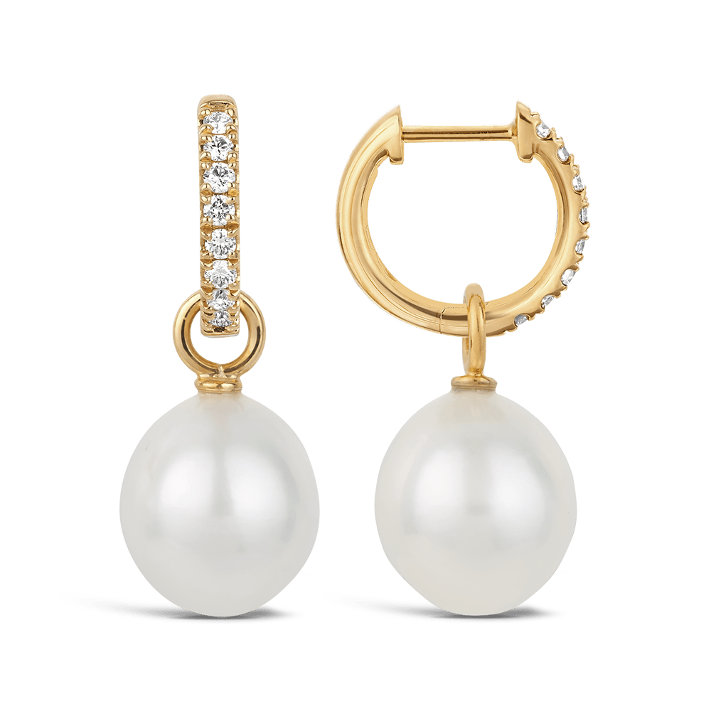 Diamond and Australian South Sea Pearl Earrings in 18ct Yellow Gold