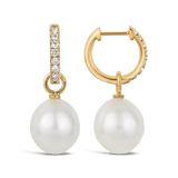 Diamond and Australian South Sea Pearl Earrings in 18ct Yellow Gold