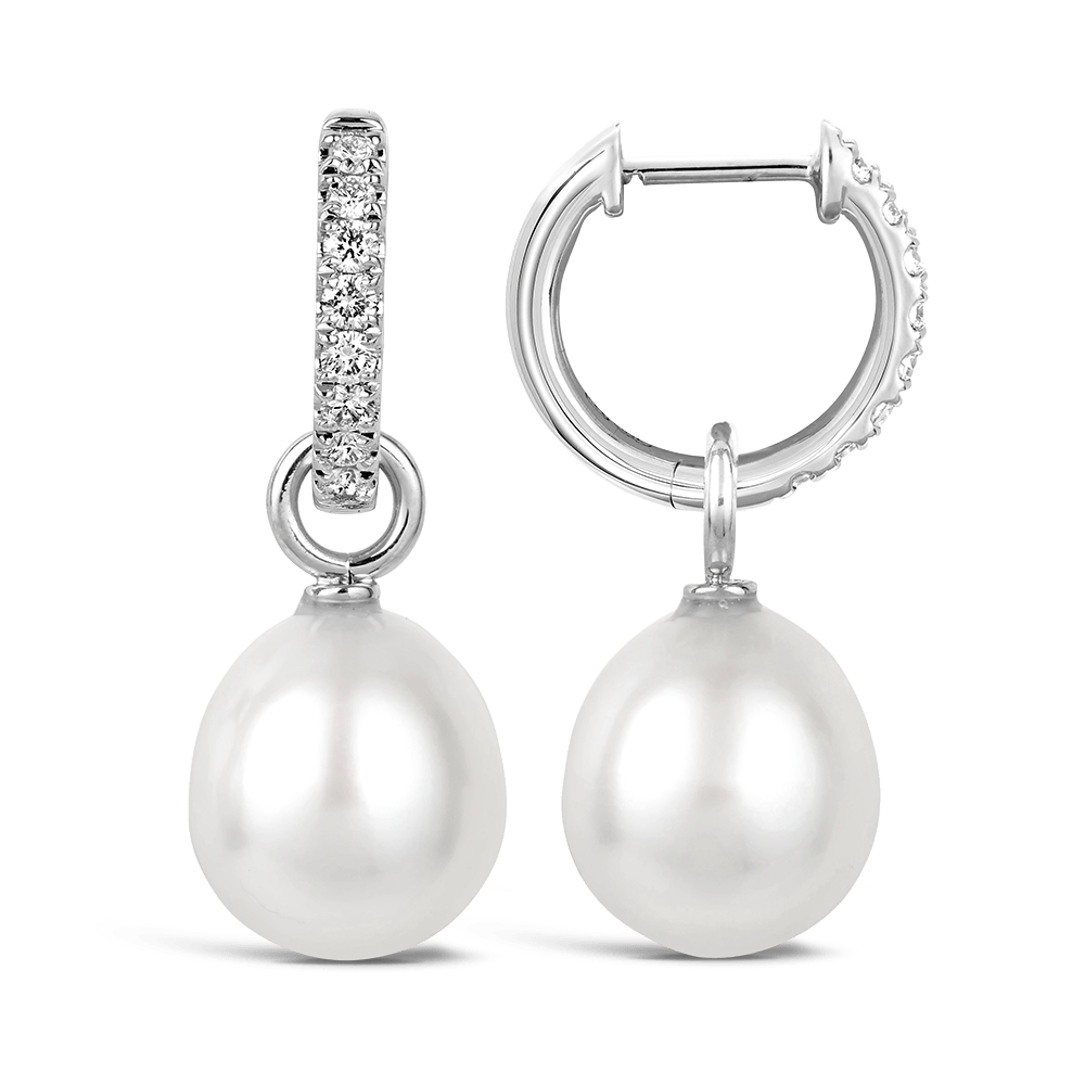 Diamond and Australian South Sea Pearl Earrings in 18ct White Gold